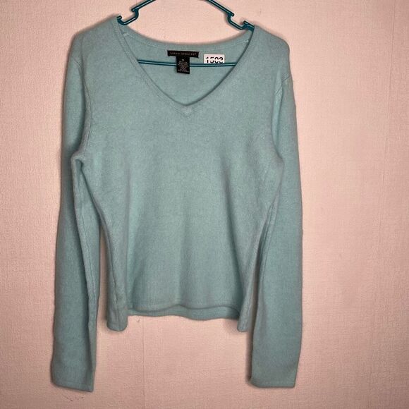Sarah Spencer Sweater Womens Medium Blue V-Neck‎ Soft Angora Wool Preppy Office - Picture 2 of 12